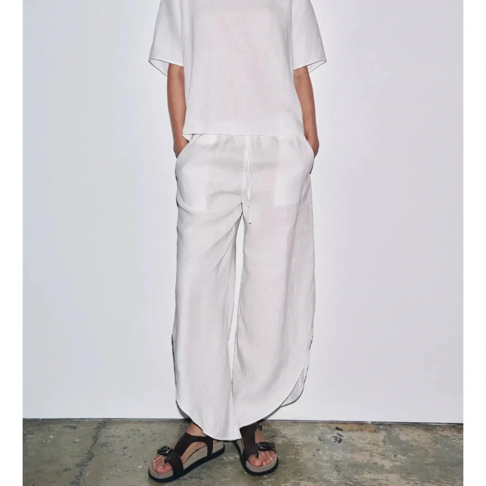 ZARA 100% LINEN PANTS WITH VENTS